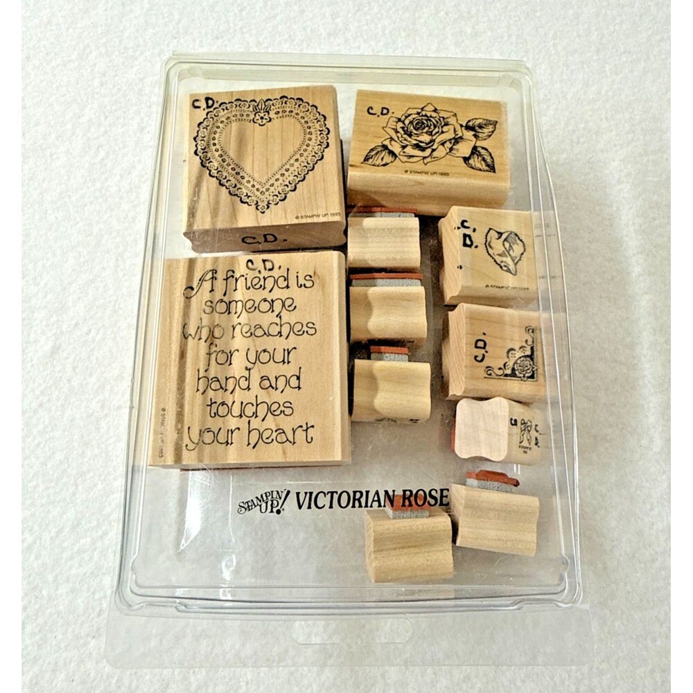 Stampin' Up! Victorian Rose Rubber Stamp Set Vintage Wood Mount Heart Friends